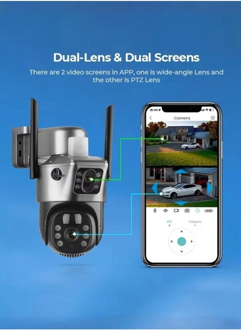 4K 8MP Solar Camera 4G Sim PTZ Cameras，Security Camera，CCTV Camera，Outdoor Dual Lens IP Camara Solar Panel CCTV Security Built in Battery PIR Cam， (With 64GB SD Card) ﻿