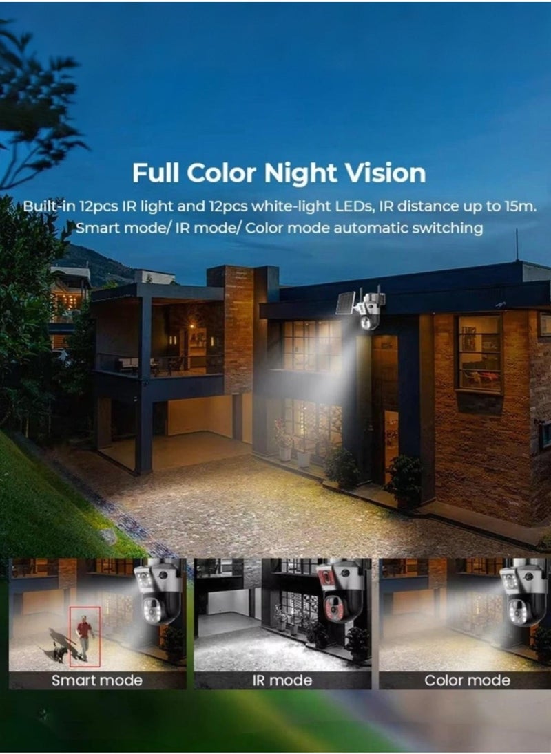 4K 8MP Solar Camera 4G Sim PTZ Cameras，Security Camera，CCTV Camera，Outdoor Dual Lens IP Camara Solar Panel CCTV Security Built in Battery PIR Cam， (With 64GB SD Card) ﻿