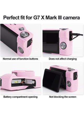 Canon G7X Mark III Accessory Kit, Silicone Protective Case Cover, 2 Pack Tempered Glass Screen Protector, Detachable Lens Cover, Strap Wrist for Canon G7X3 G7XIII (Pink) - view 2