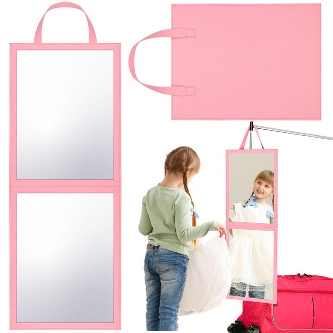 FOLDABLE PORTABLE FULL LENGTH MIRROR FOR DORM DANCE BACKSTAGE CAMPING TRAVEL HANGING FOLDING MAKEUP BODY MIRROR FOR DANCERS ARTISTS HOME AESTHETICIANS SPAPINK335 X 134