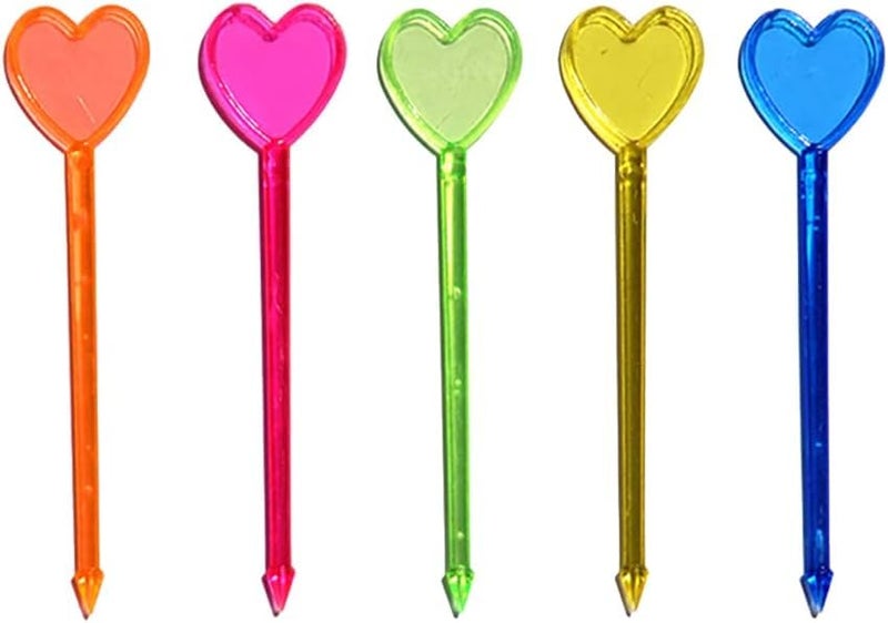 100 Pcs Multicolor Plastic Fruit Picks Toothpicks Heart Cocktail Appetizer Picks Finger Food Sticks Sandwich Drink Picks Cocktail Party Decorations Tools