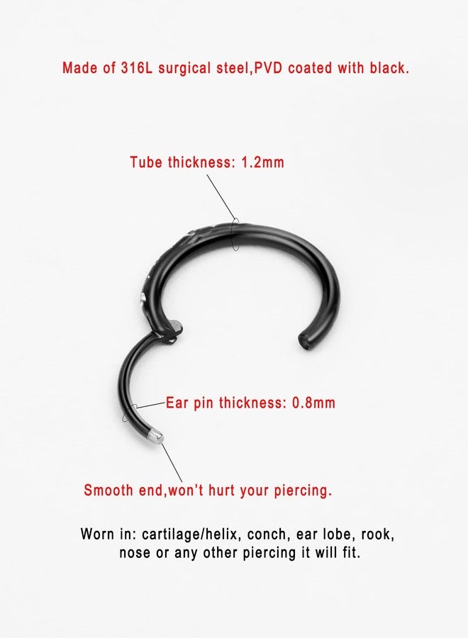 FANSING Earrings for Women Hoop Earrings Trendy Cartilage Earring Hoop Rhinestones Surgical Steel Earrings for Men Black 10mm - Image 2