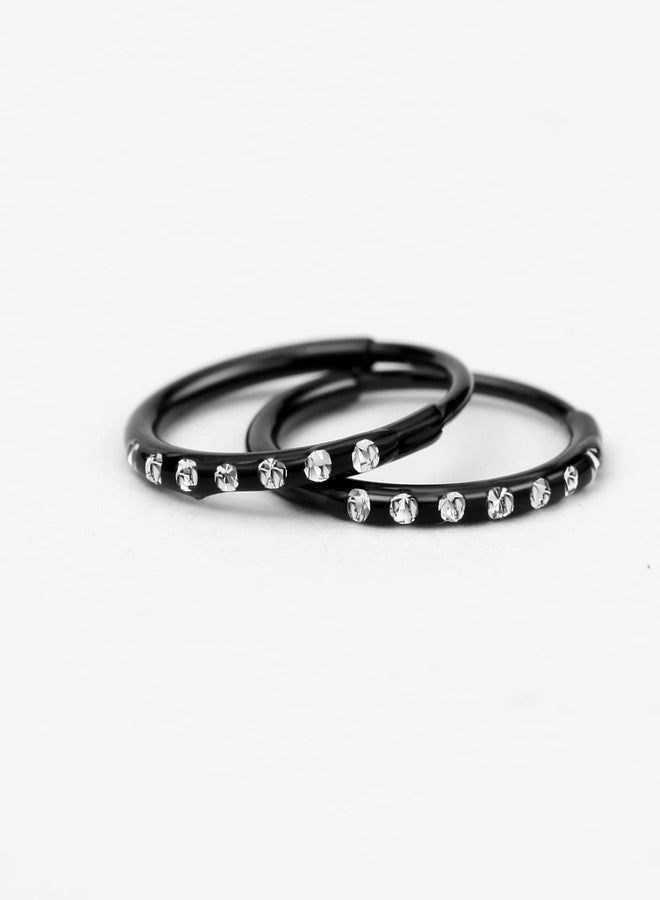 FANSING Earrings for Women Hoop Earrings Trendy Cartilage Earring Hoop Rhinestones Surgical Steel Earrings for Men Black 10mm - Image 4