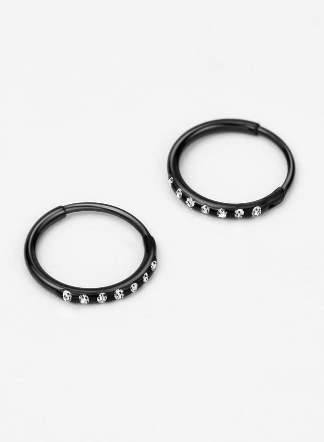 FANSING Earrings for Women Hoop Earrings Trendy Cartilage Earring Hoop Rhinestones Surgical Steel Earrings for Men Black 10mm - Image 3