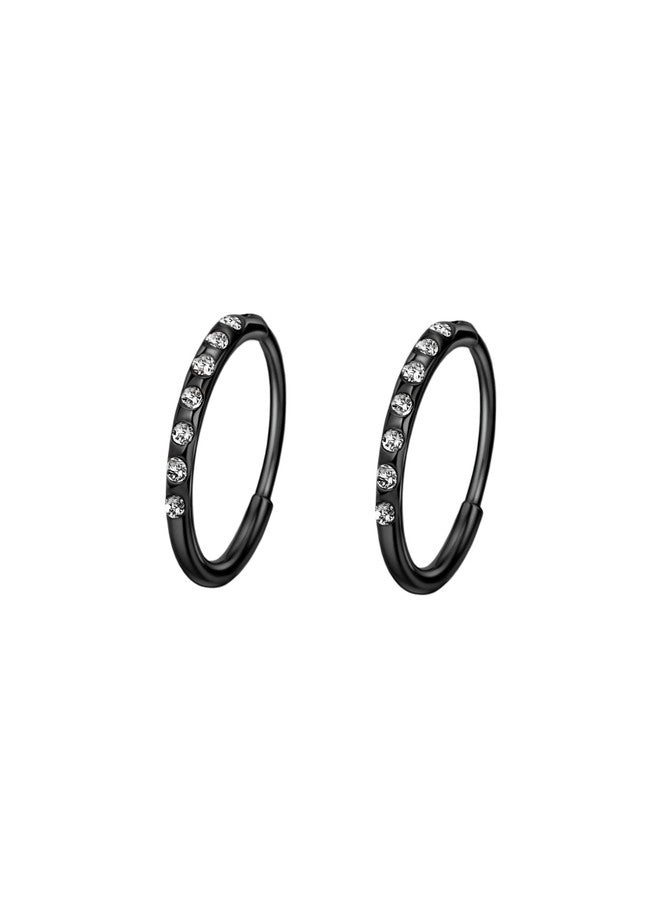 FANSING Earrings for Women Hoop Earrings Trendy Cartilage Earring Hoop Rhinestones Surgical Steel Earrings for Men Black 10mm - Image 1