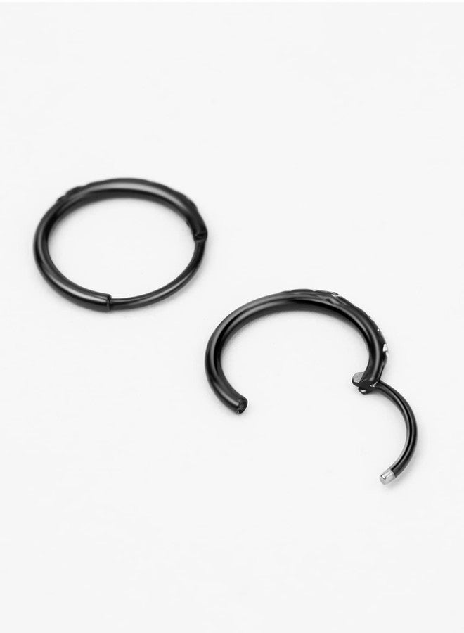 FANSING Earrings for Women Hoop Earrings Trendy Cartilage Earring Hoop Rhinestones Surgical Steel Earrings for Men Black 10mm - Image 5