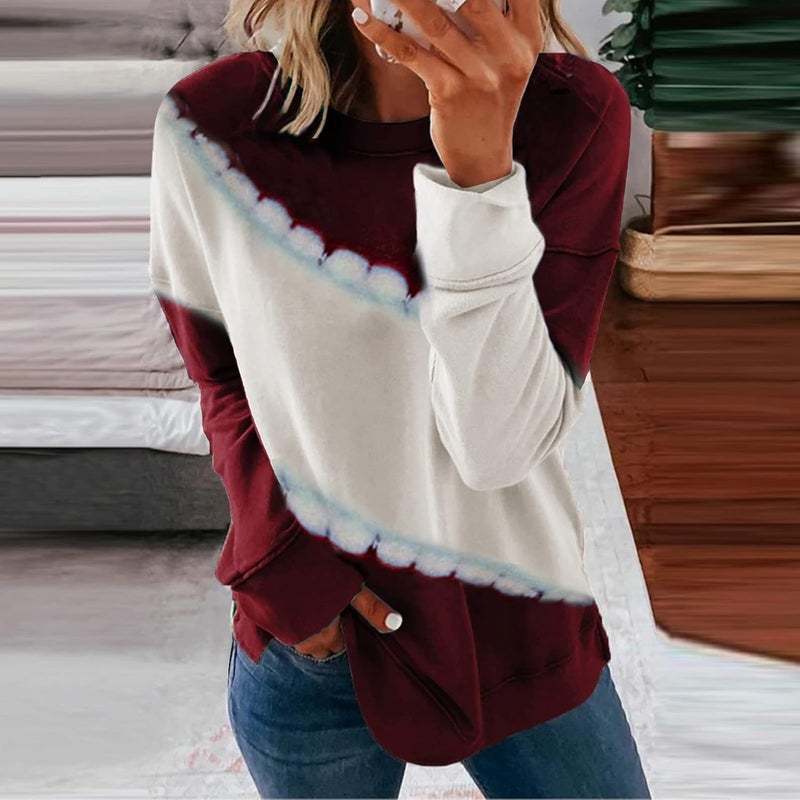 cheekyglo Womens 2022 Fall Winter Fashion Tops Casual Long Sleeve Crewneck Sweatshirt Blouse Striped Loose Soft Pullover Shirts - Image 2