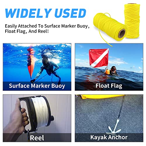 Pluzluce 150ft Scuba Diving Reel Line Replacement,2mm High Strength Spool Reel Line Cord for Scuba Dive Reel - Deep Sea, Wreck and Cave Diving, Safety Dive Marker, Dive Float Flag Yellow - Image 3