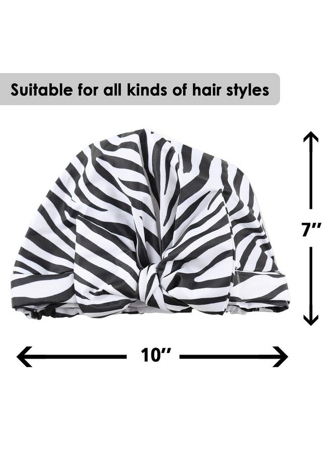 greatremy Reusable Shower Cap For Women Girls Bigger Hair Cap For Showerwaterproof Shower Capreusable Large Bath Shower Caps For Long Hair Braids With Adjustable Bow Zebra Strip  - Image 2