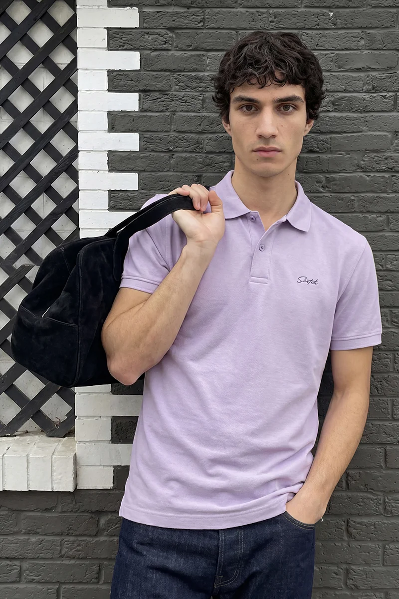 سنيتش Lavender Solid Half Sleeve Regular Fit Casual T-Shirt