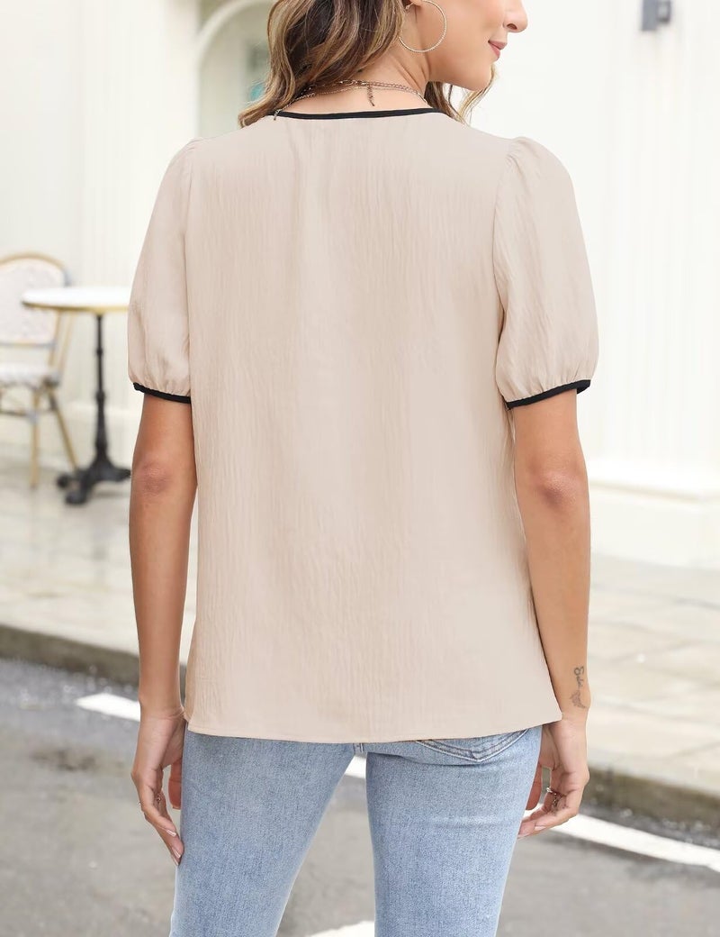 CiCiBird Womens Dressy Casual Shirt Summer Work Blouses 2025 Business Short Sleeve Tops Apricot L - Image 2