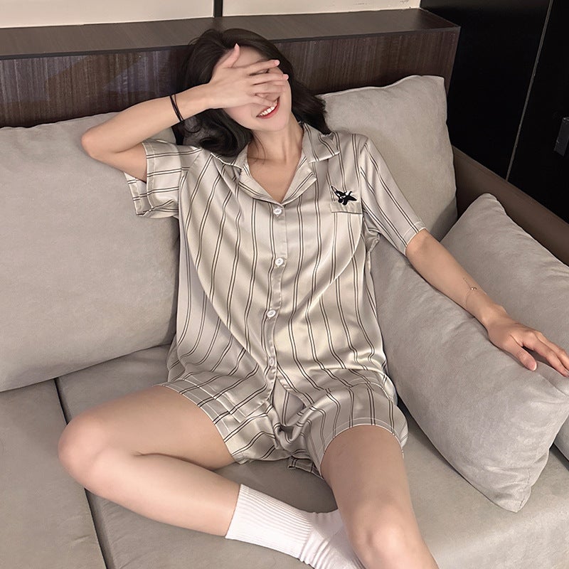 Women's Ice Silk Pajama Set Short Sleeve Shorts Summer 2025 - Image 4