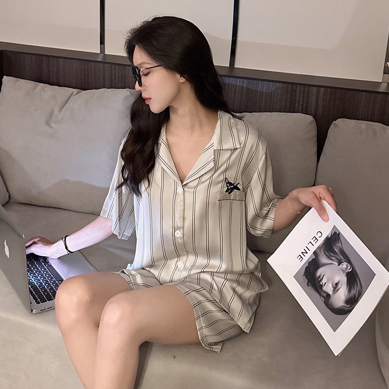 Women's Ice Silk Pajama Set Short Sleeve Shorts Summer 2025 - Image 3