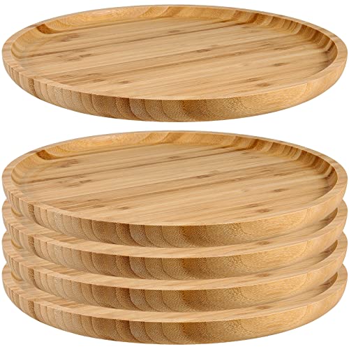 JOIKIT 5 Pack 12 Inch Bamboo Round Platter, Fine Polished Round Wood Plates Bamboo Serving Tray for Holding Fruit, Bread, Cheese, Nut, Coffee, Tea, Plant Saucer - Image 1