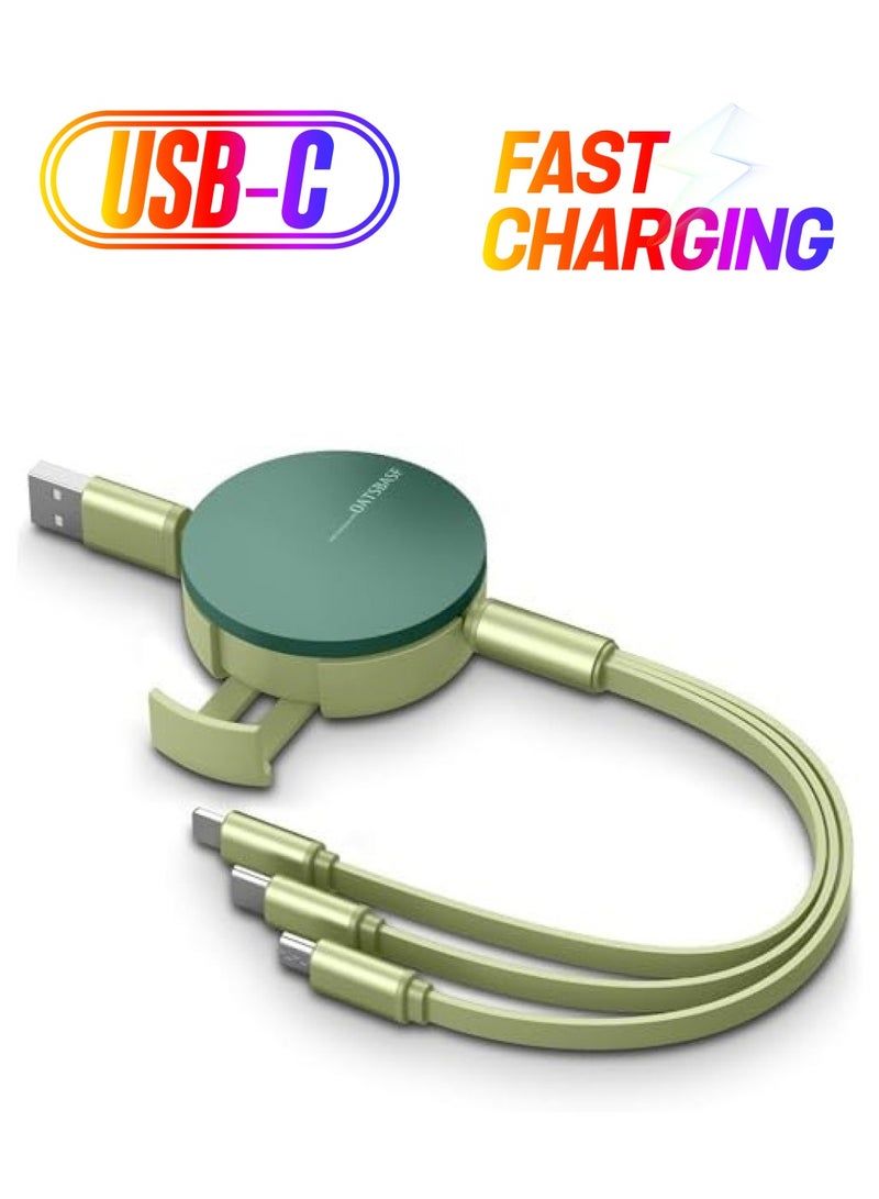 Oatsbasf USB Charger, Cable Retractable 3 in 1 Multiple Charging Cord Adapter with Mini Type C/Micro USB/Phone Port/Holder, Compatible with Phone 14 13 12 11 X/Tablets Universal Use - Image 1