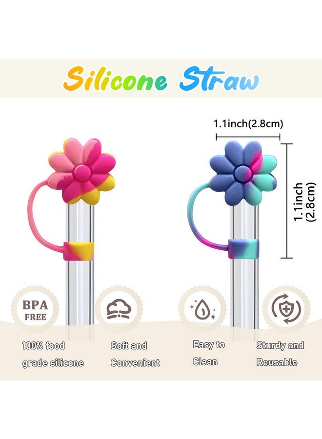 SEMATA SEMATA Flower Straw Covers Toppers Silicone Accessories for Stanley Cups 30&40 Oz Tumbler with Handle Reusable Colorful Straw Caps Tips for Stanley 0.4in Straws Dust-Proof Straw Lids(4 Pcs) - Image 2