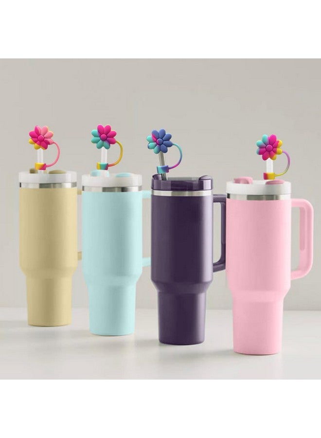 SEMATA SEMATA Flower Straw Covers Toppers Silicone Accessories for Stanley Cups 30&40 Oz Tumbler with Handle Reusable Colorful Straw Caps Tips for Stanley 0.4in Straws Dust-Proof Straw Lids(4 Pcs) - Image 5