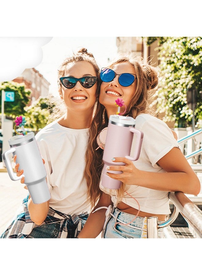 SEMATA SEMATA Flower Straw Covers Toppers Silicone Accessories for Stanley Cups 30&40 Oz Tumbler with Handle Reusable Colorful Straw Caps Tips for Stanley 0.4in Straws Dust-Proof Straw Lids(4 Pcs) - Image 3