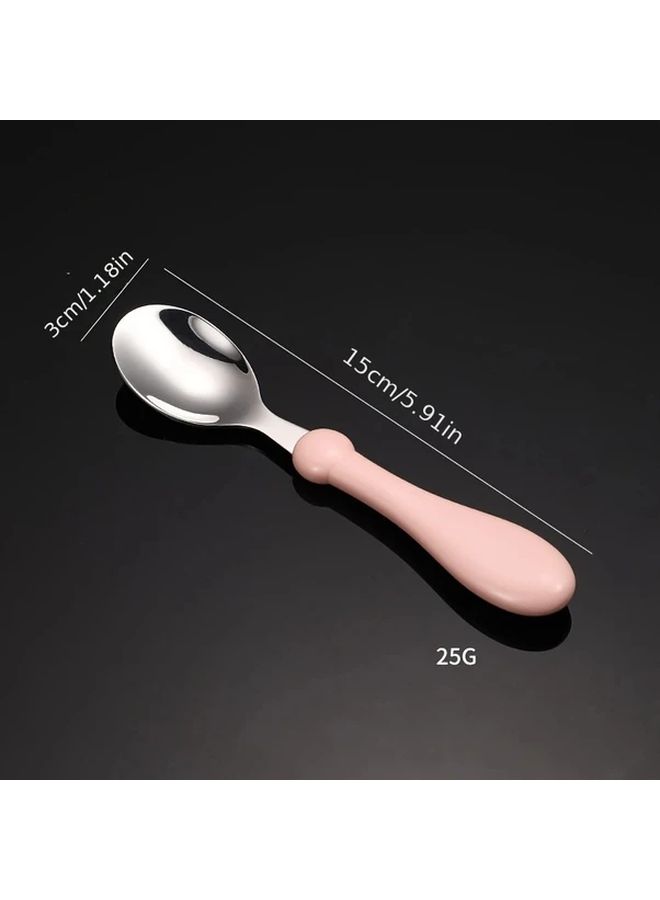 Pink Stainless Steel Fork and Spoon Set for New Moms Baby Feeding Utensils - Image 2