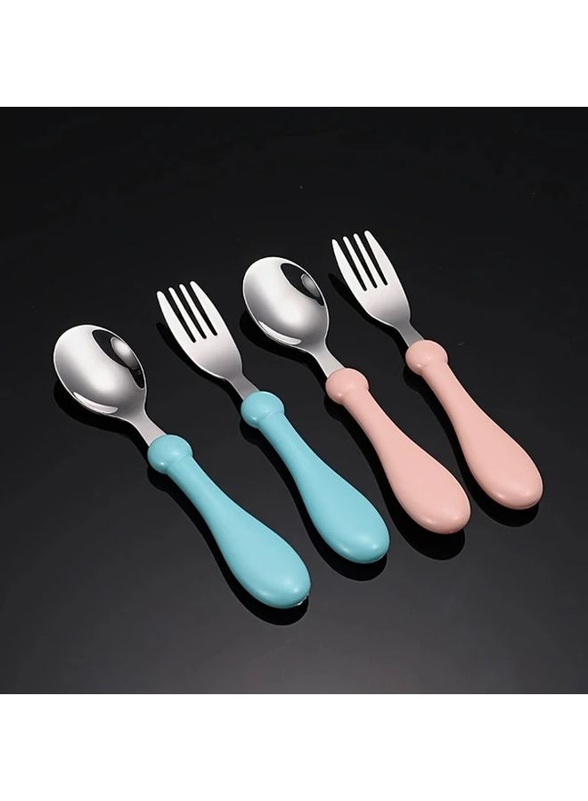 Pink Stainless Steel Fork and Spoon Set for New Moms Baby Feeding Utensils - Image 1