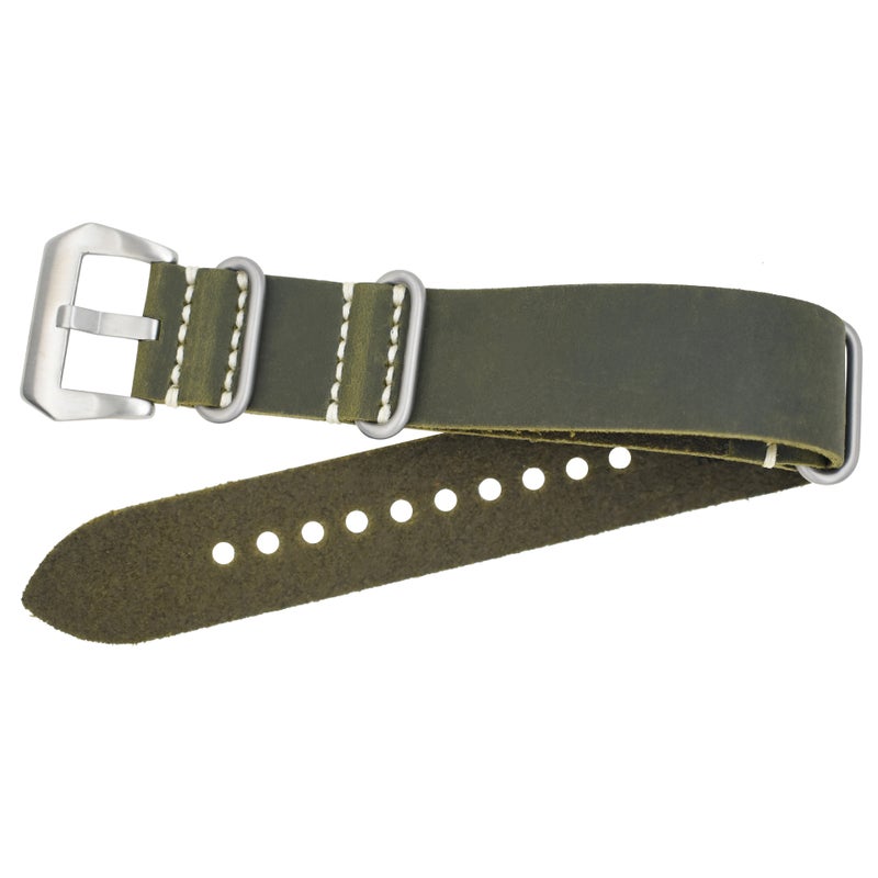 Genuine Leather Watch Strap Vintage NATO StyleGreen crazy horse steel buckle 012s Green crazy horse steel buckle 012s