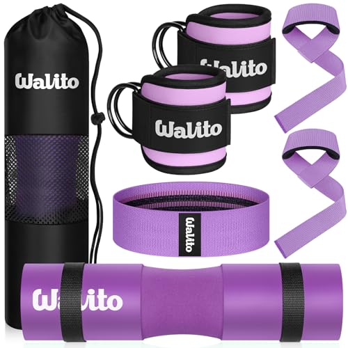 WALITO 8Pcs Barbell Pad Set for Hip Thrust - Squat Pad,Gym Accessories for Women with Bar Bad,Bench Press, with Gym Ankle Straps,Resistance Bands for Working Out,Lifting Strap,Carry Bag - Image 1