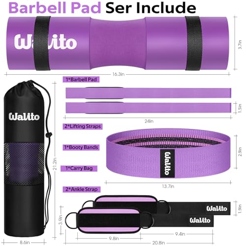 WALITO 8Pcs Barbell Pad Set for Hip Thrust - Squat Pad,Gym Accessories for Women with Bar Bad,Bench Press, with Gym Ankle Straps,Resistance Bands for Working Out,Lifting Strap,Carry Bag - Image 2