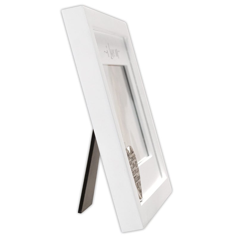 Malden International Designs 4x6 I Love Us Picture Frame Raised White Outer MDF Wood Moulding White Wood Grain Finish Mat With Gray Screenprinted Text Silver Finish Metal Heart Attachment - Image 4