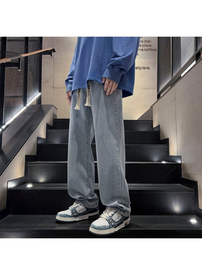 Dingfengbaoluo جينز رجالي كلاسيكي مستقيم واسع الساق أمريكي كاجوال Dfs808 أزرق فاتح S - Image 4
