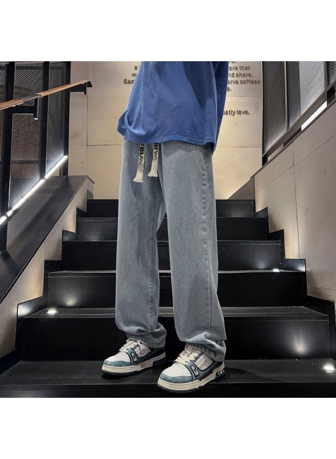 Dingfengbaoluo جينز رجالي كلاسيكي مستقيم واسع الساق أمريكي كاجوال Dfs808 أزرق فاتح S - Image 1