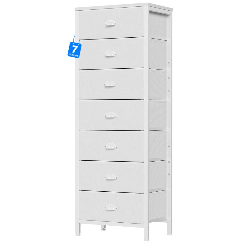 Furnulem White Tall Dresser for Bedroom with 7 Drawers, Vertical Chest of Drawer in Closet, Nightstand Storage Tower Unit Organizer with Fabric Bins for Dorm,Living Room,Entryway,Hallyway - Image 1