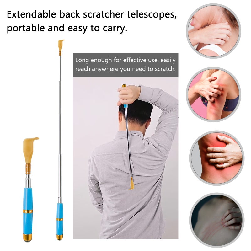 Back Scratcher: 5 Section Telescopic Stainless Steel Tool - Portable Ergonomic Handle 5-Tooth Scratching Edge for Home Comfort, Personal Care and Travel Use - Image 4