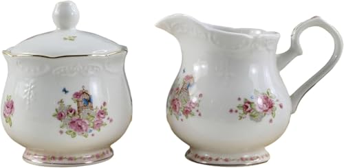 Eplze Eplze YBK Tech Strengthen Porcelain Milk jug and Sugar Bowl Set for Coffee Tasting Drinking- Pink Rose  - Image 1