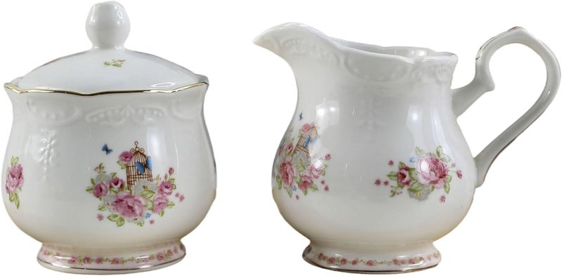 Eplze Eplze YBK Tech Strengthen Porcelain Milk jug and Sugar Bowl Set for Coffee Tasting Drinking- Pink Rose  - Image 2