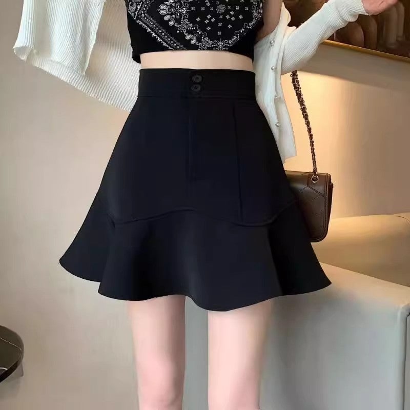 2024 Ruffled A- Line Skirt Black Short Skirt Skirt New Fishtail Skirt High Waist Women'S Hip Skirt - Image 5