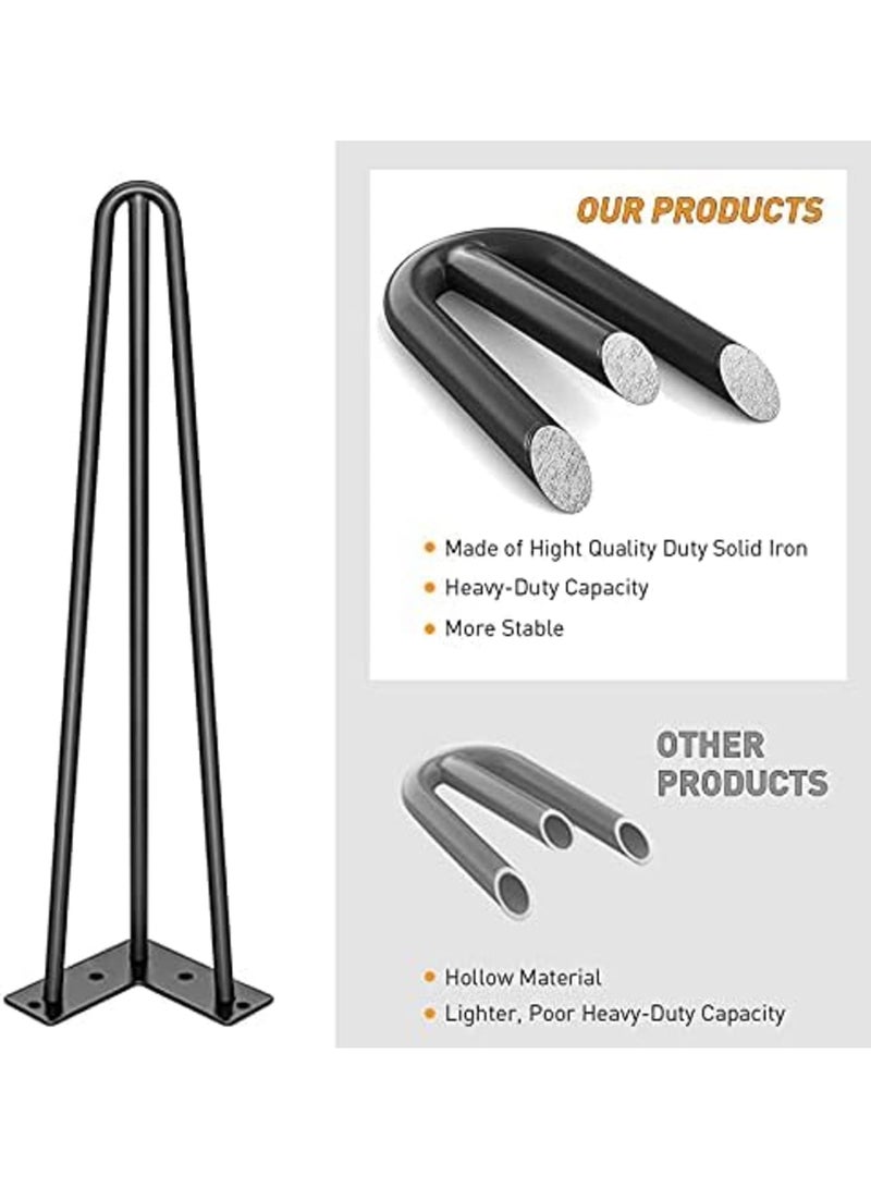 Luckam 4 Inch Metal Hairpin Furniture Legs Set of 4, Heavy Duty Industrial Design, Home DIY Projects for Sofa, Bed, Cabinet, TV Stand, Includes Rubber Floor Protectors Black - Image 4