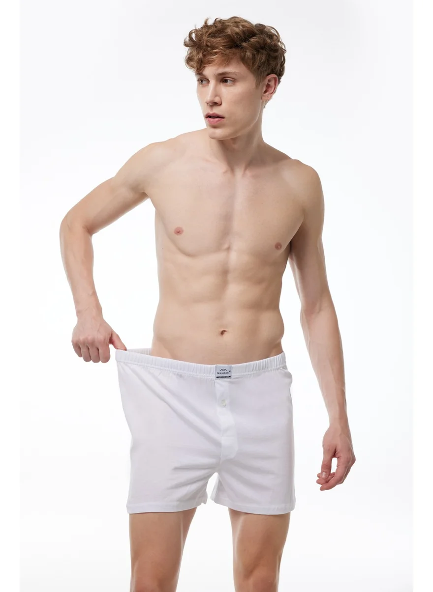 Malabadi Men's White 5 Piece Wide Pattern Large Size 100% Cotton Boxer MB2400 024