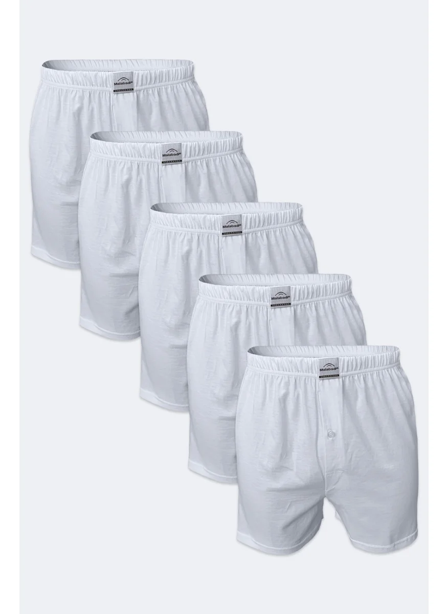 Malabadi Men's White 5 Piece Wide Pattern Large Size 100% Cotton Boxer MB2400 024