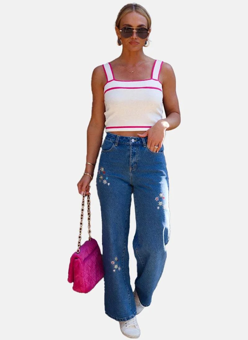 يونيكي Blue Wide Leg Clean Look High-Rise Jeans