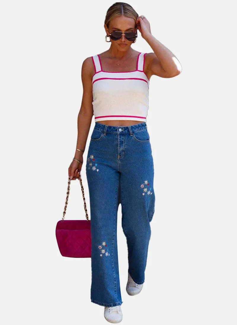 يونيكي Blue Wide Leg Clean Look High-Rise Jeans