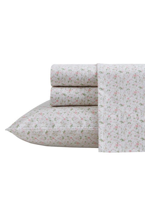 Laura Ashley - Twin XL Sheets  Cotton Percale Bedding Set  Lightweight & Breathable Home Decor (Evie Pink  Twin XL)