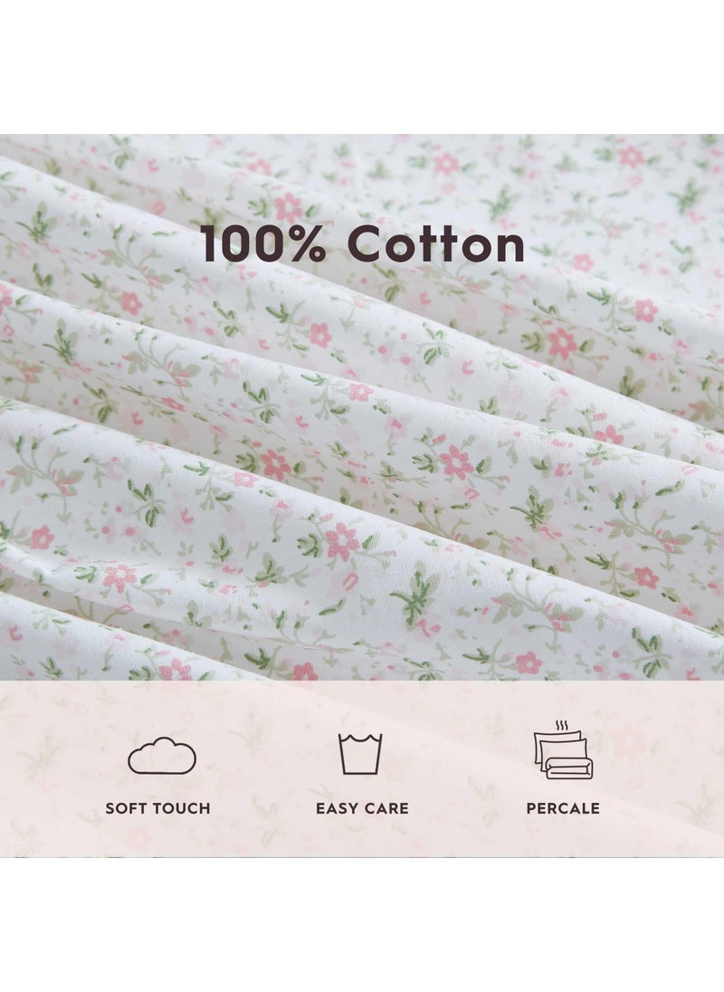Laura Ashley - Twin XL Sheets  Cotton Percale Bedding Set  Lightweight & Breathable Home Decor (Evie Pink  Twin XL)