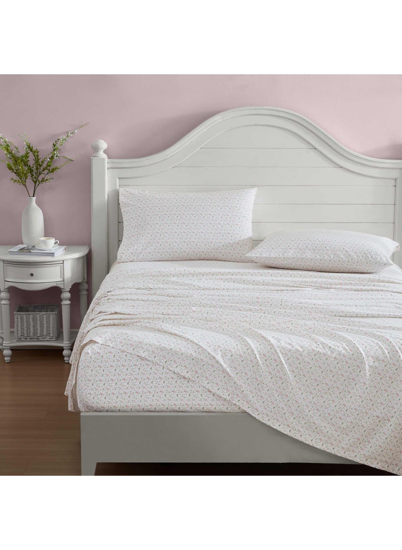 Laura Ashley - Twin XL Sheets  Cotton Percale Bedding Set  Lightweight & Breathable Home Decor (Evie Pink  Twin XL)