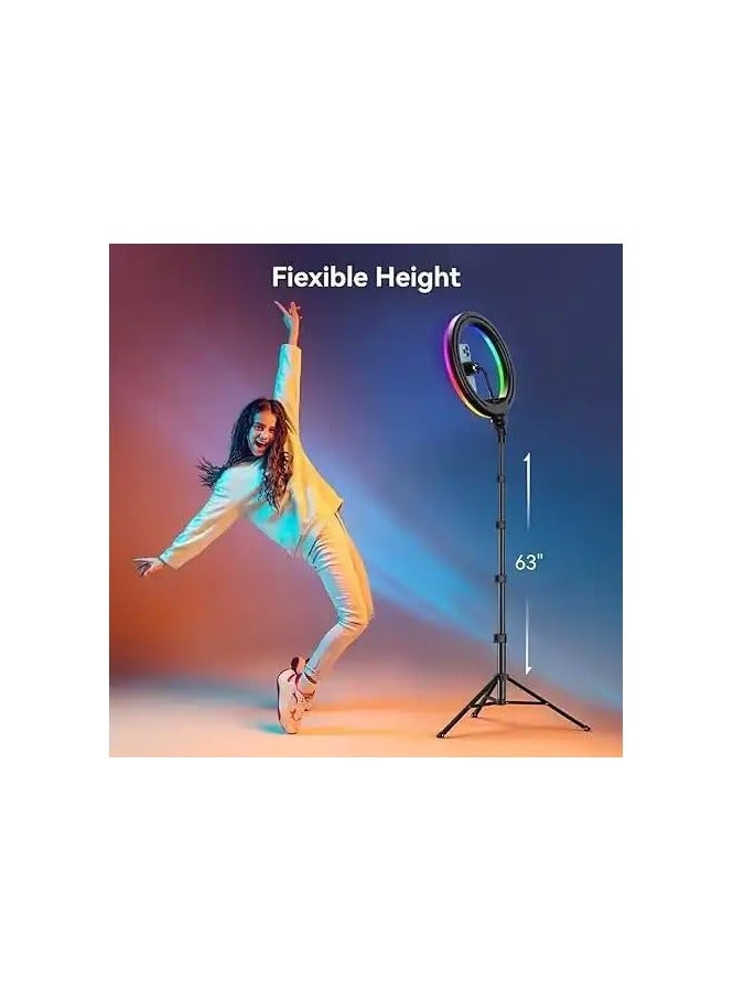 25cm RGB LED Ring Light for Camera, Smartphone, YouTube, Video Recording, Makeup – 212cm Adjustable Tripod Stand, Bluetooth Remote Control  - Image 2