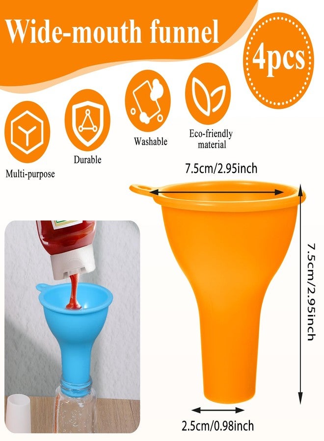 Exircy Silicone Funnels, 4 Pieces Wide Mouth Funnel Flexible Condiment Sauce Canning Set Flexible Kitchen Funnel for Home Restaurant Squeeze Bottles Jars Cans, Spice Filling Bottles Liquid Oil, 3 x 1 Inch - Image 2