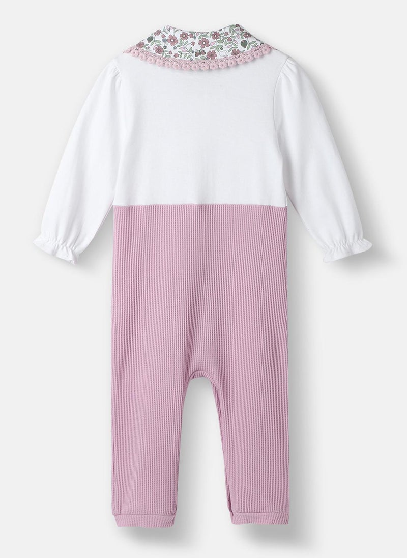 Nautinati Girls' Textured Fabric Floral Embroidered Collared Jumpsuit - Image 2