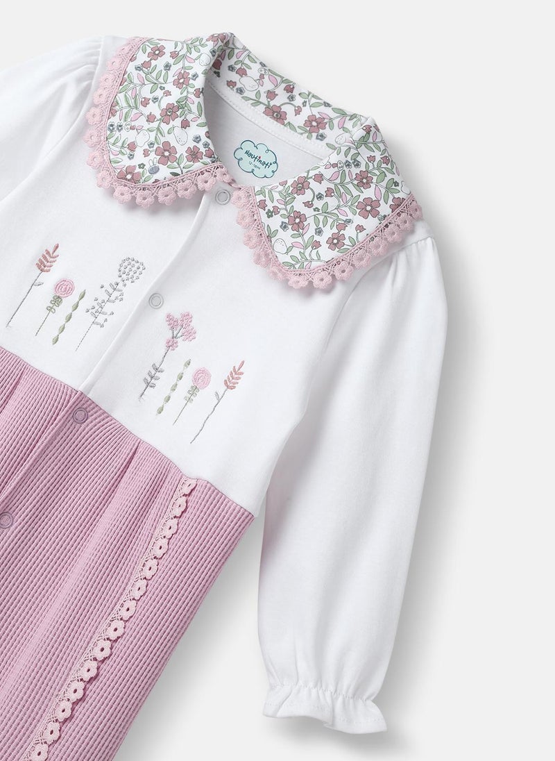 Nautinati Girls' Textured Fabric Floral Embroidered Collared Jumpsuit - Image 3