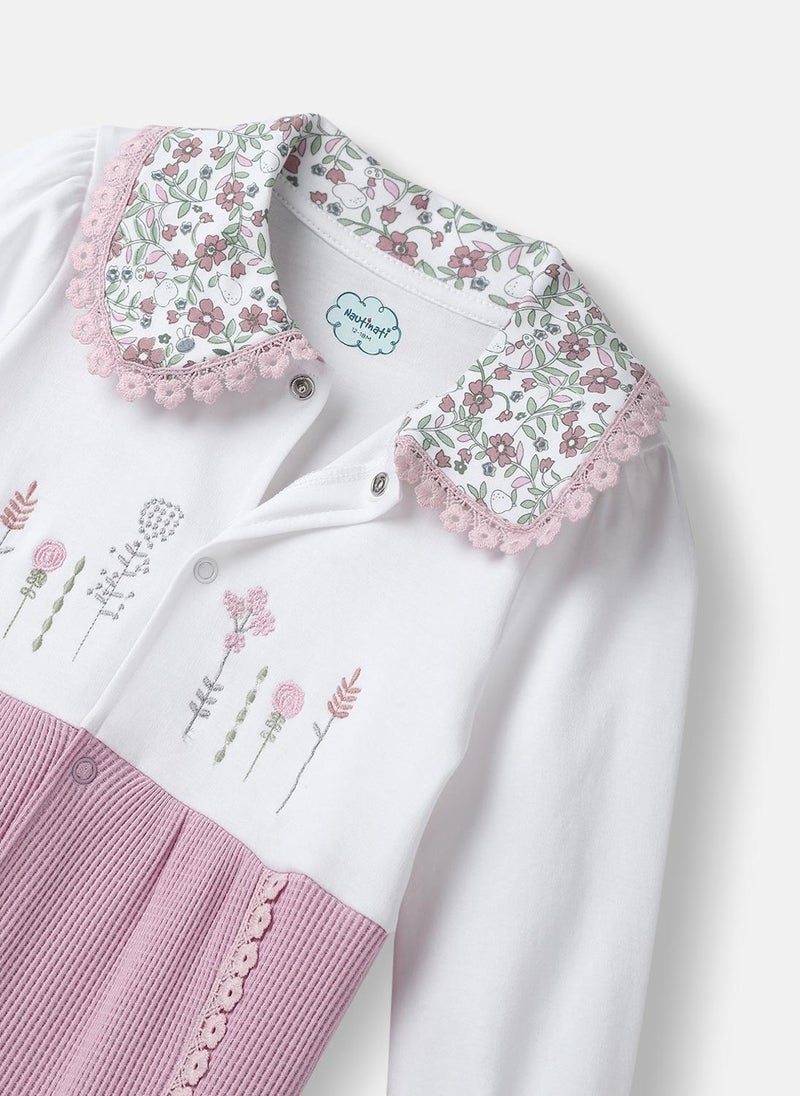 Nautinati Girls' Textured Fabric Floral Embroidered Collared Jumpsuit - Image 4