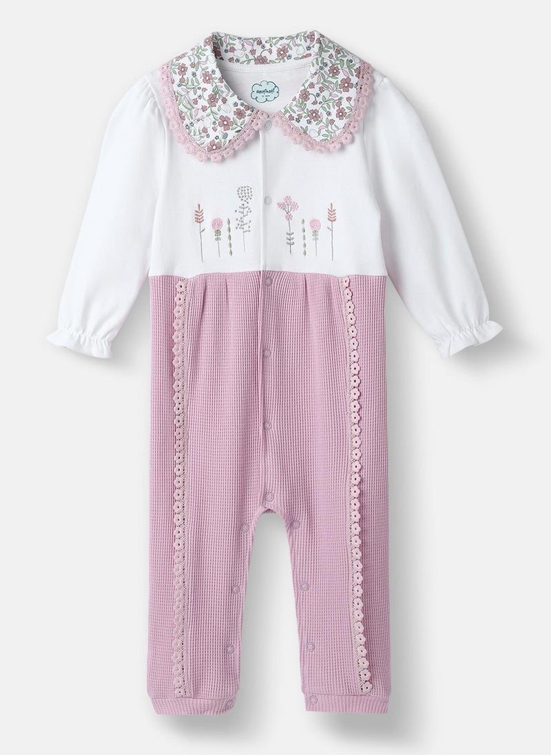 Nautinati Girls' Textured Fabric Floral Embroidered Collared Jumpsuit - Image 1