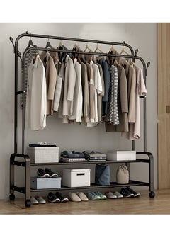 EXCLIFE Double Rod Clothes Storage Rack Black Bracket  - Image 1